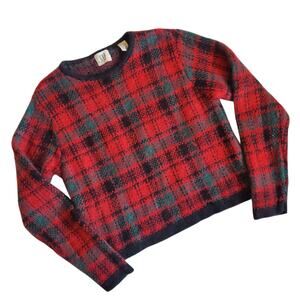 Vintage Gap Plaid Tartan Sweater Mohair Wool Blend Red Green 90's - Small